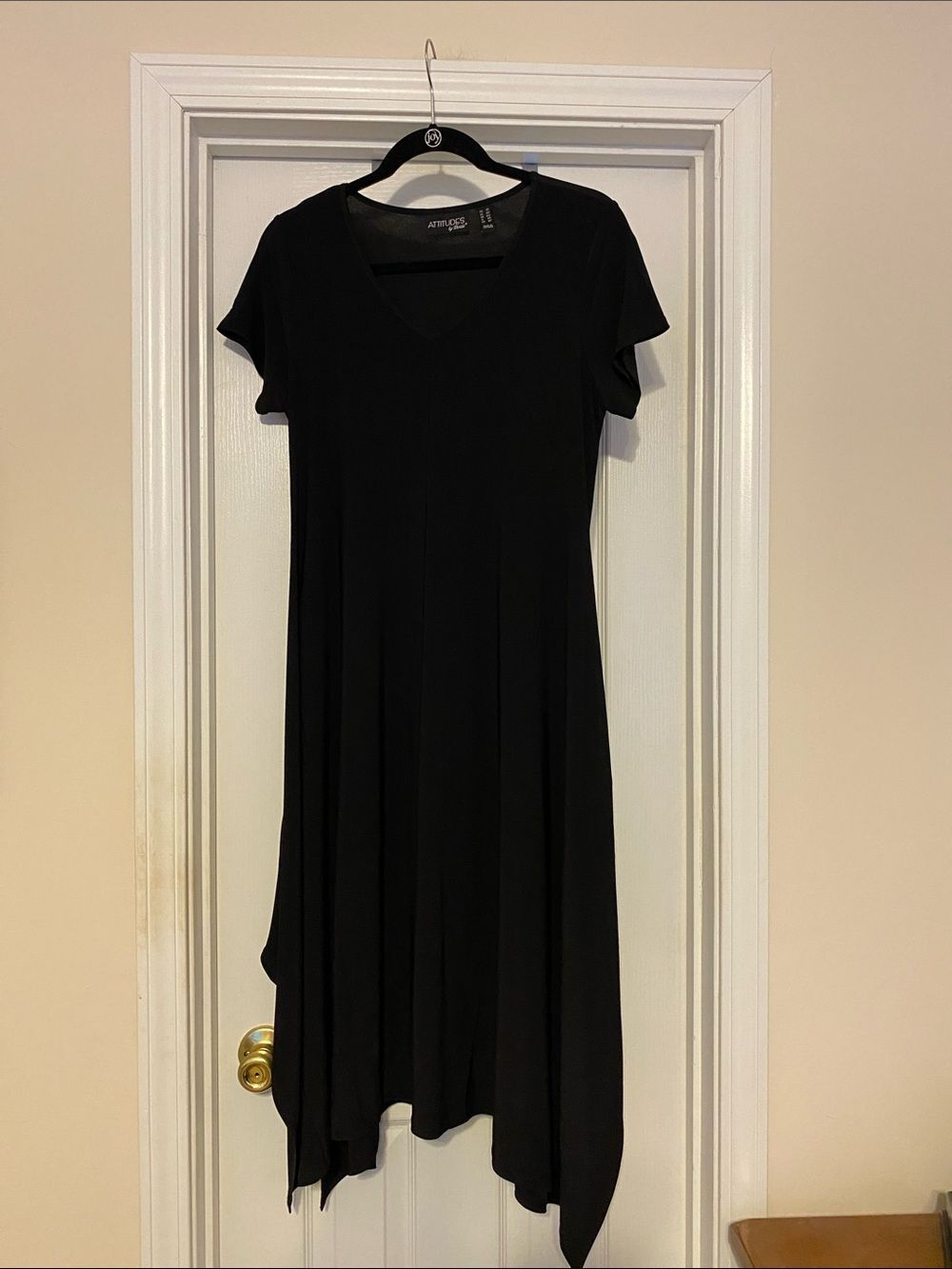 Attitudes by Renee Black Asymmetrical‎ Hem V-Neck Dress small petite
